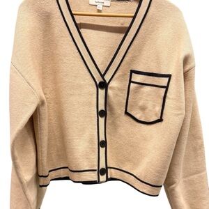 Women's Beige Cardigan with Black Trim